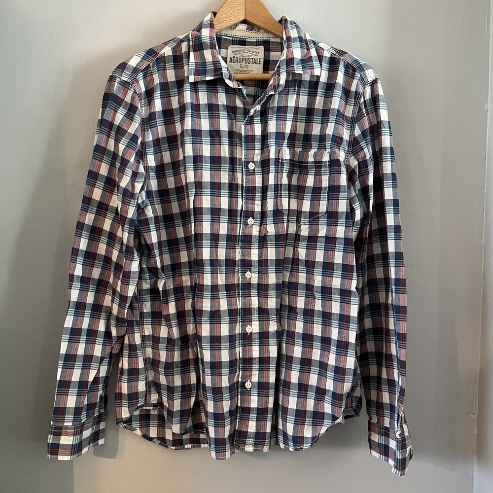 Abercrombie Mens  Muscle Button Down Red /White/Blue  Plaid  Long Sleeve Large